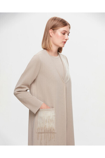 MISS DALIDA T25K-9021 Önü Keçe Baskılı Taş Rengi Hırka