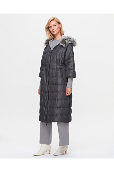 MISS DALIDA T25K-8018 Kapişonu Kürklü Şişme Mont ANTHRACITE