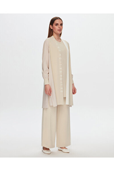 MISS DALIDA T24Y-9033 Dalida Yazılı Poplin-Triko Hırka BEİGE