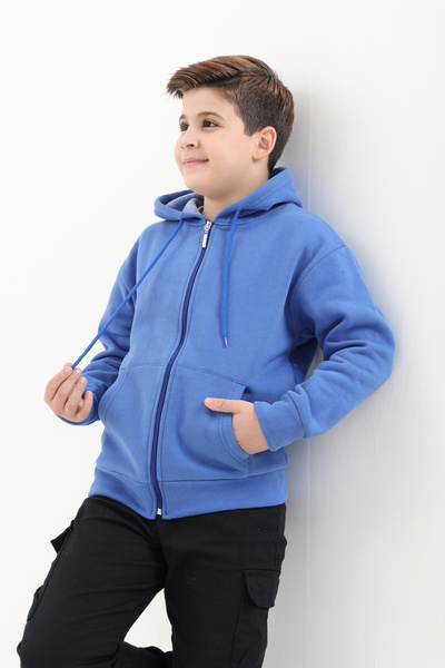 Tight Lady Cardigan pentru copii din bumbac organic 100%, cu 3 fire de lână, cu glugă, cu fermoar, cu buzunar cangur