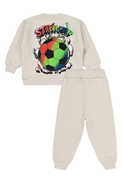 Civil Boys Football Ball Printed Tracksuit Set for Ages 2-5 - Beige 5-6 Years