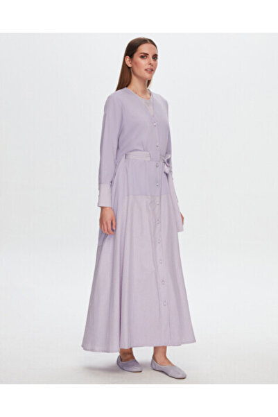 MISS DALIDA T24Y-8024 Beli Kuşaklı V Yaka Poplin Ceket LİLAC