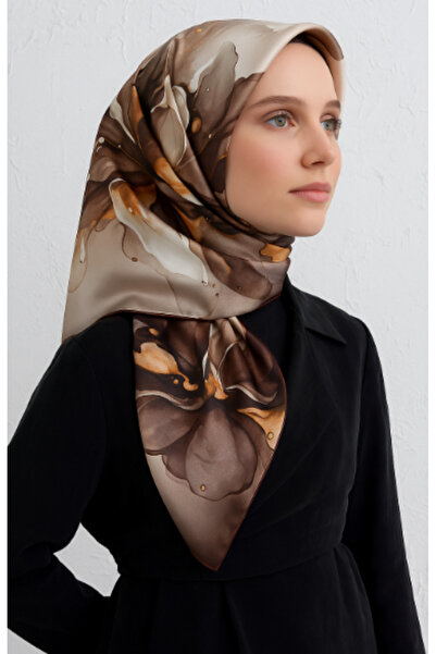 Vissona Μεταξωτό μαντήλι Tivil 51620 - 2 - 0007 - 0003 Καφέ αφηρημένο σχέδιο