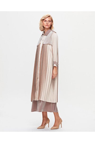 MISS DALIDA T25K-8016 Kadife Detaylı Plise Kap STONE