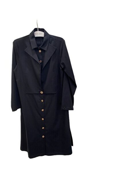 MISS DALIDA T24Y-3006 Gold Düğmeli Poplin Uzun Gömlek BLACK