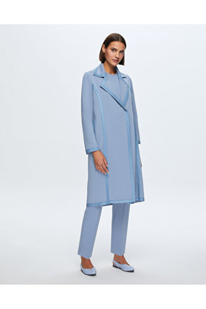 MISS DALIDA T24K-8012 Deri Detaylı Erkek Yaka Triko Kap OVALE-BLUE