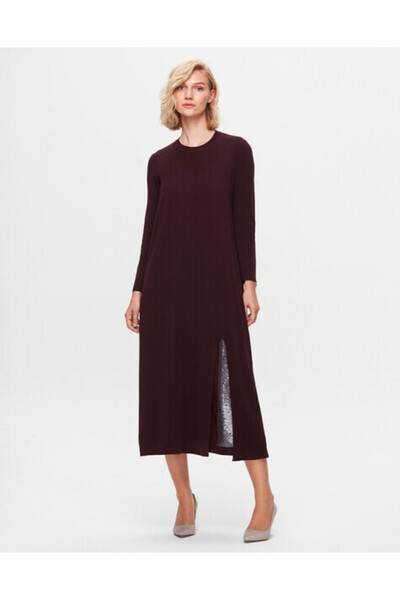 MISS DALIDA T25K-4012 Yırtmacı Taş Detaylı Elbise TROTA-OUBERGİNE