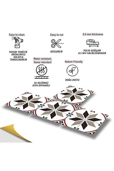 TİNK Kendinden Yapışkanlı Seramik ve Yer Döşemesi Çarkıfelek Desenli Pvc Karo 30x30 cm (11 ADET) 1 m²