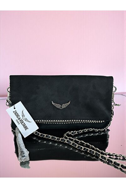 ÇANTA Siyah zincirli süet Z&V Paris kadın el ve omuz çantası