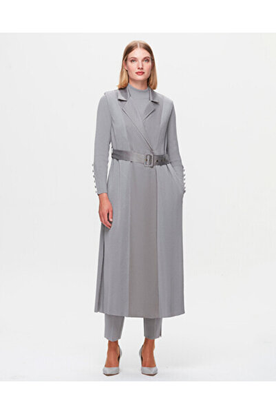 MISS DALIDA T25K-1000 Cupro Detaylı Triko Yelek VİALE-GREY