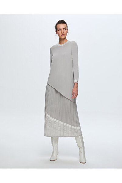 MISS DALIDA T24K-6016 Asimetrik Kesim Triko Tunik VİLLA-GREY