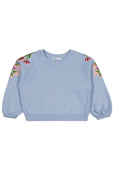 Civil Girls Hanorac cu broderie florală pe umăr pentru 6-9 ani - Albastru 6-7...