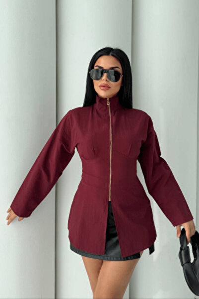 cemo KADIN V Yaka Fermuarlı Gömlek