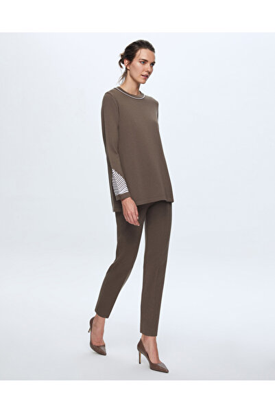 MISS DALIDA T24K-6002 Örgü Detaylı Triko Tunik DATA-BROWN