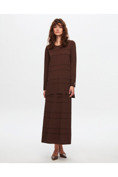 MISS DALIDA T24Y-2002 Çan Kesim Bekletmeli Etek 1084-CACAO