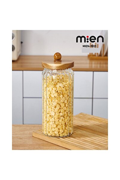 MİEN AKASYA KAPAK BOROSİLİKAT ÇİZGİLİ CAM KAVANOZ 1300 ml