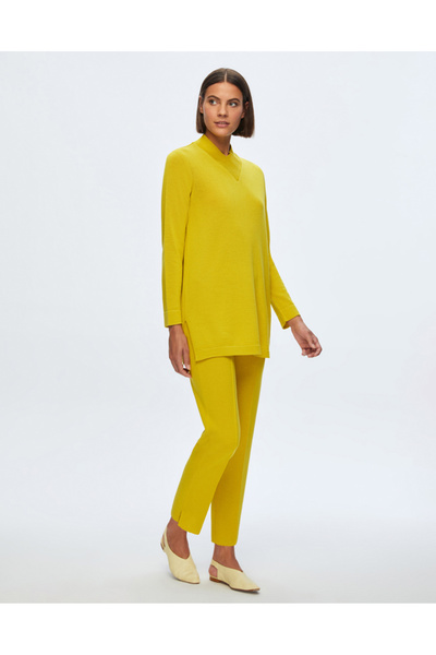 MISS DALIDA T24K-6011 V Yaka Triko Tunik ETİCA-YELLOW