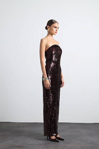 Mozto Marisse Sequin Burgundy Maxi Dress