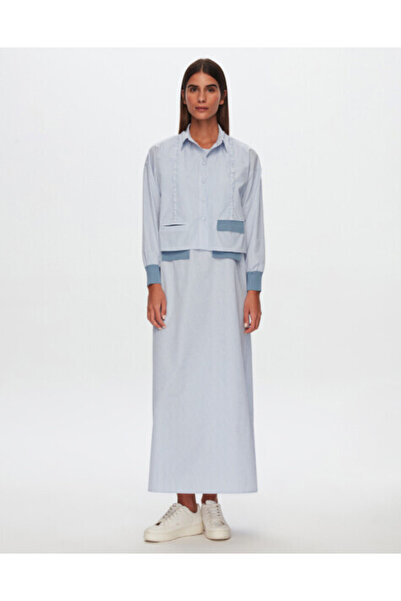 MISS DALIDA T24Y-0008 Çizgili Crop Ceket Elbise Takım BLUE