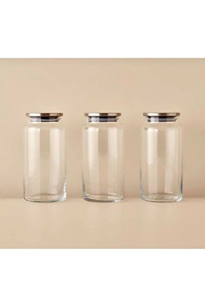 LİNGO HOME 3 قطع برطمانات معدنية بغطاء سعة 1300 مل - حاوية تخزين - مفرغة من الهواء