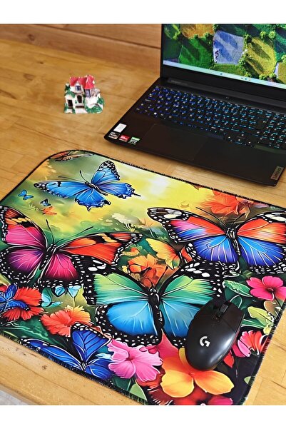 sgeteknoloji Sge Technology 55X45 cm Colorful Butterflies Anti-Slip Base Speed Surface Gamer Mouse Pad Gaming Pad