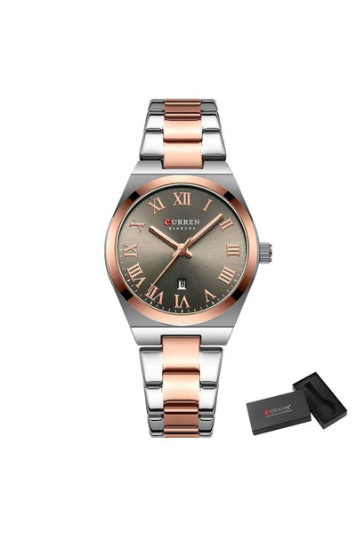 Curren Elegant Women's Watch, Quartz, Roman Numeral Dial, Stainless Steel Bracelet, Calendar