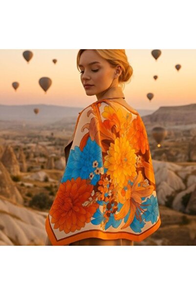 Fularcım Floral Patterned Silk Textured Scarf 70X70