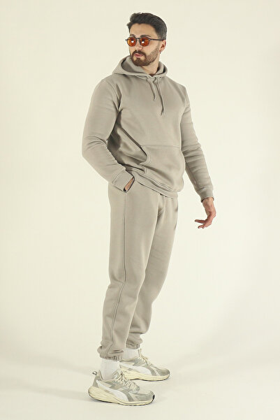 INFLUYENTE Men's Basic Fleece-Lined Sweatshirt Jogger Tracksuit Set - Regular Kangaroo Pocket Hoodie