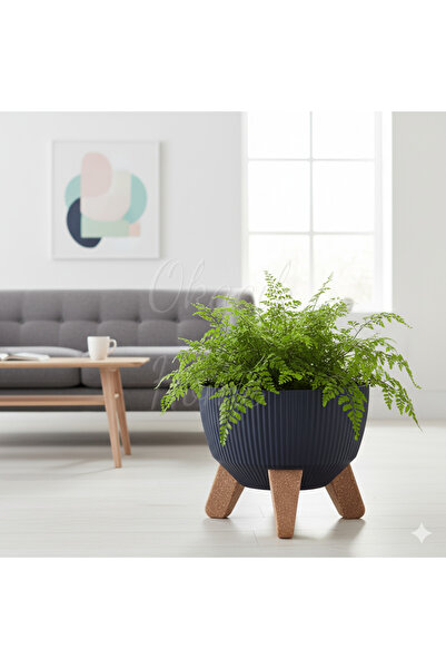 okacih Modern Stick Line Bambu Ayaklı(7cm) Saksı Akıllı Altlıklı 19x16 Cm 3 Litre