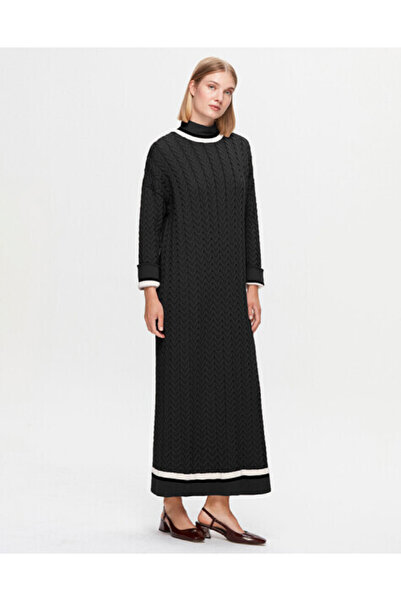 MISS DALIDA T25K-4018 Saç Örgülü Triko Elbise BLACK