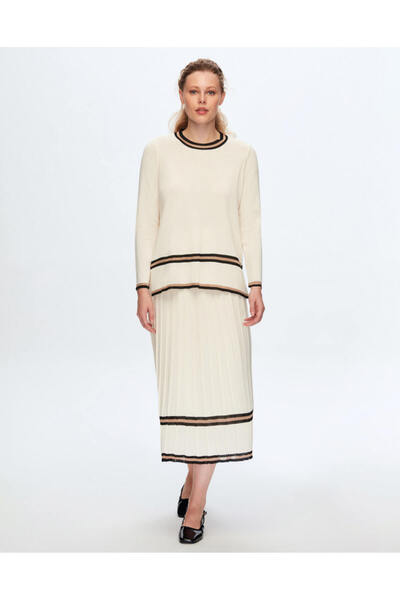 MISS DALIDA T24K-6049 Renk Şeritli Triko Tunik FEDE-ECRU