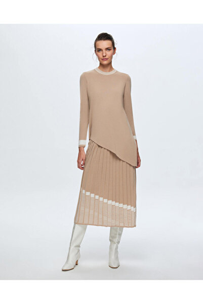 MISS DALIDA T24K-6016 Asimetrik Kesim Triko Tunik CORO-CAMEL