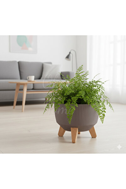 okacih Modern Stick Line Bambu Ayaklı Saksı Akıllı Altlıklı 23x19 Cm 5 Litre