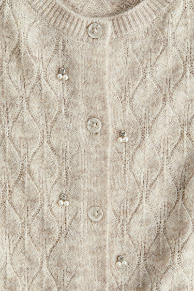 H&M İşlemeli ve Delik Desenli Triko Hırka