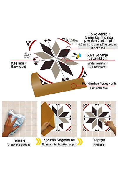TİNK Kendinden Yapışkanlı Seramik ve Yer Döşemesi Çarkıfelek Desenli Pvc Karo 30x30 cm (11 ADET) 1 m²