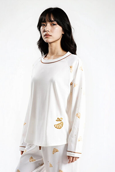 Ecrou Kadın Ekru Study Cafe Looks Bis Yaka Pijama Takım