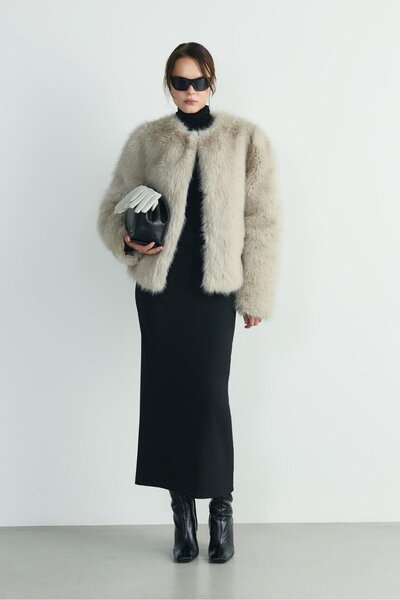Suud Collection Gray Lexi Faux Fur Coat