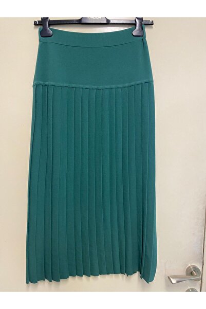 MISS DALIDA T24K-2011 Düz Renk Plise Etek 1056-GREEN