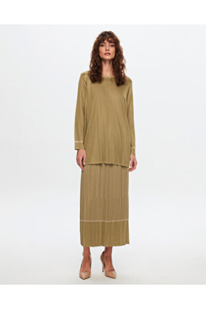 MISS DALIDA T24Y-2007 Minimal Desenli Parlak Etek OLİVE CRAFT