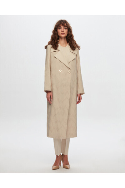 MISS DALIDA Kendinden Desenli Kumaş Bej Ceket