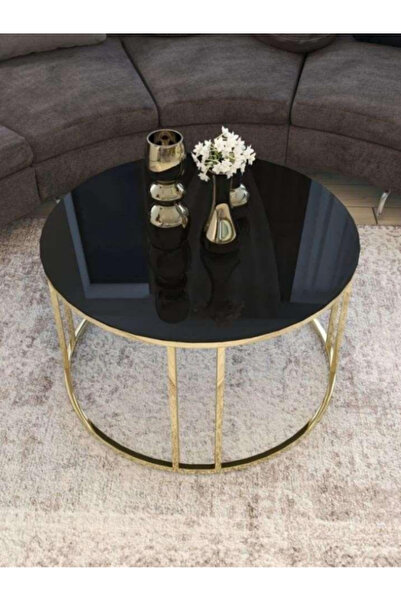 Genel Markalar C Orta Sehpa Gold Siyah Cam Aynalı