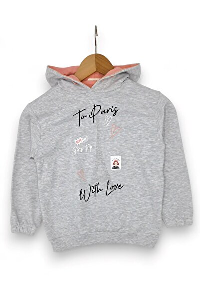 Ege Bebek Girl Child 6-7-8-9-10 Years Old Transitional Hooded Paris Printed Bottom Top Tracksuit Set