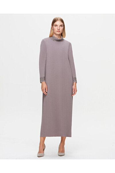 MISS DALIDA T25K-4008 Yakası ve Bileği Taş Detaylı Elbise SCURE-MİNK