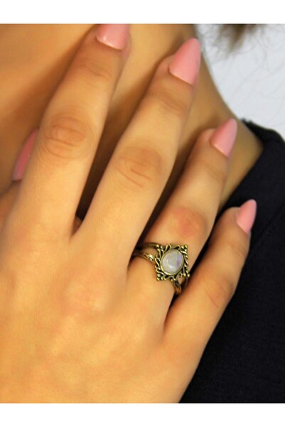 esha خاتم نسائي قابل للتعديل من الحجر الطبيعي على شكل حجر القمر من الحجر الطب...