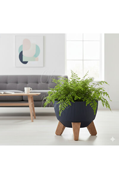 okacih Modern Stick Line Bambu Ayaklı Saksı Akıllı Altlıklı 23x19 Cm 5 Litre