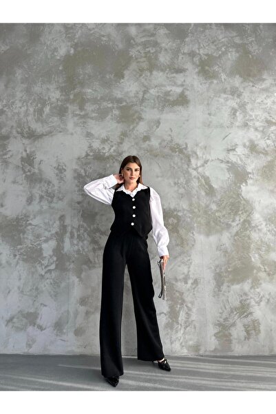 Cemre Life Set de pantaloni și vestă tricotat elegant pentru femei