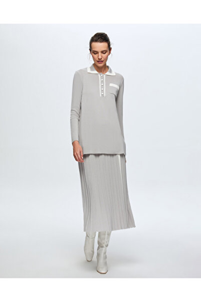 MISS DALIDA T24K-6021 Erkek Yaka Triko Tunik VİLLA-GREY