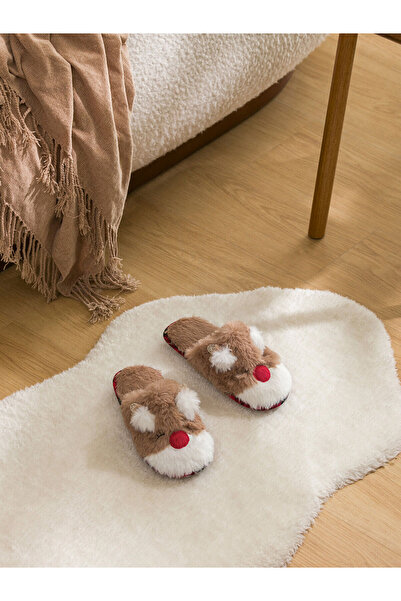 LC Waikiki Papuci de casă pentru femei din pluș brodat cu cerb