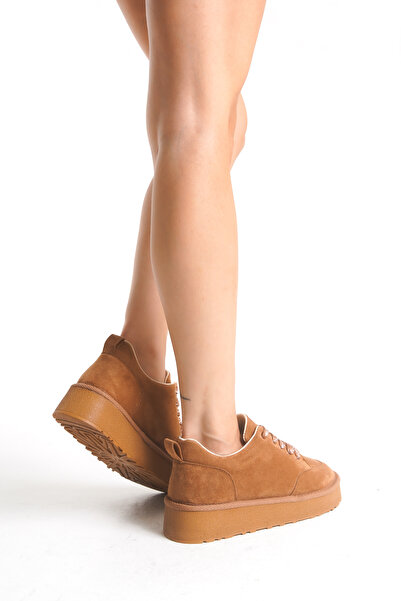 Zenvina Kalın Taban Bağcıklı Süet Ortopedik Günlük Kadın Spor Ayakkabı