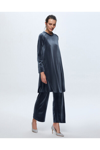 MISS DALIDA T24K-7005 Kadife Bol Paça Pantolon PETROL